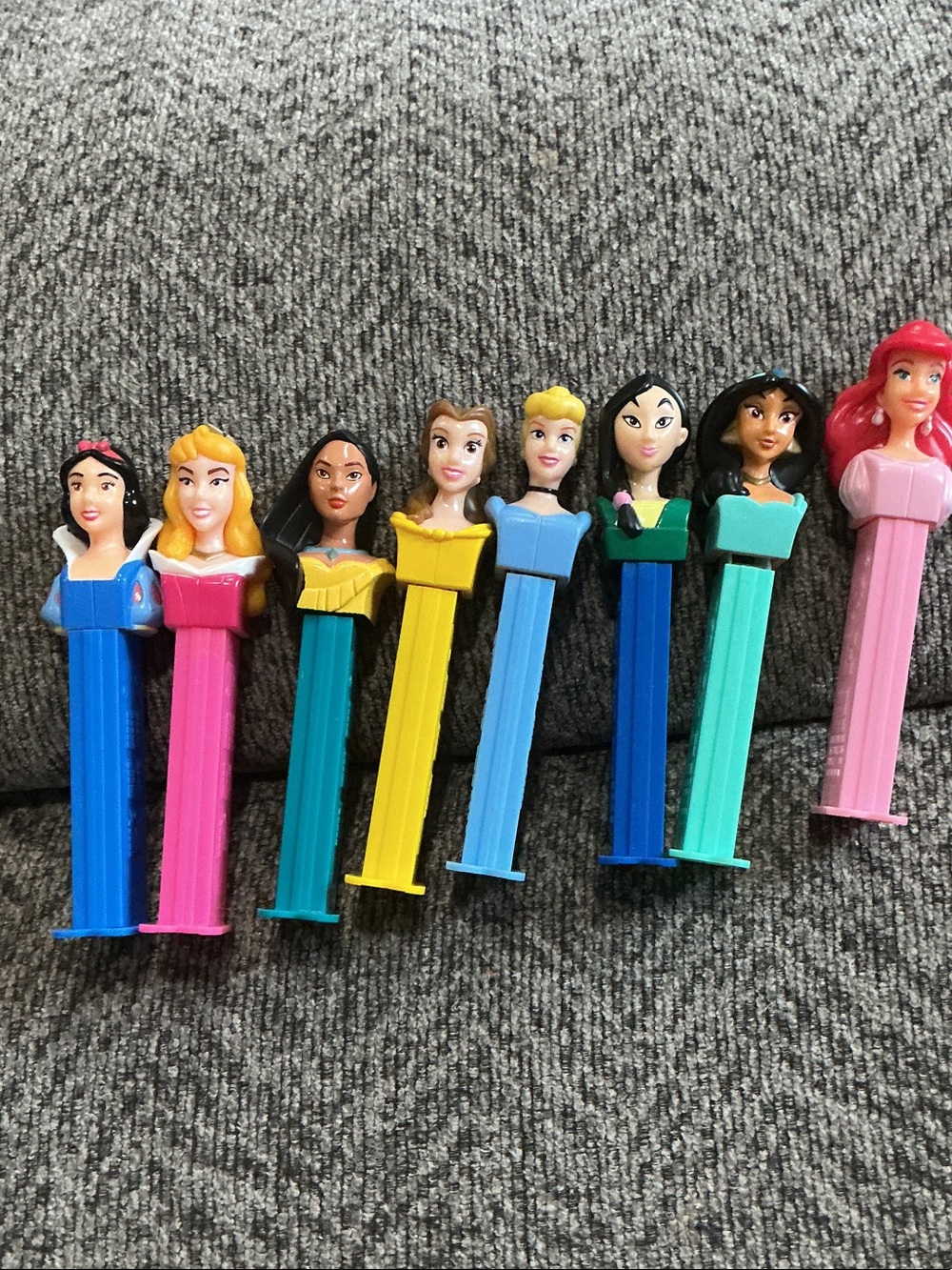 Disney Princess PEZ Dispensers in Bright Pink, Blue, Teal & Yellow set of 8